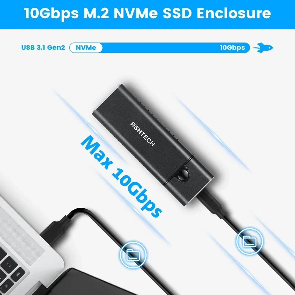 RSHTECH M.2 NVMe SATA SSD Enclosure USB 3.1/3.2 Gen 2 10Gbps To NVMe PCIe and SATA M-Key(B+M Key) Portable SSD Reader