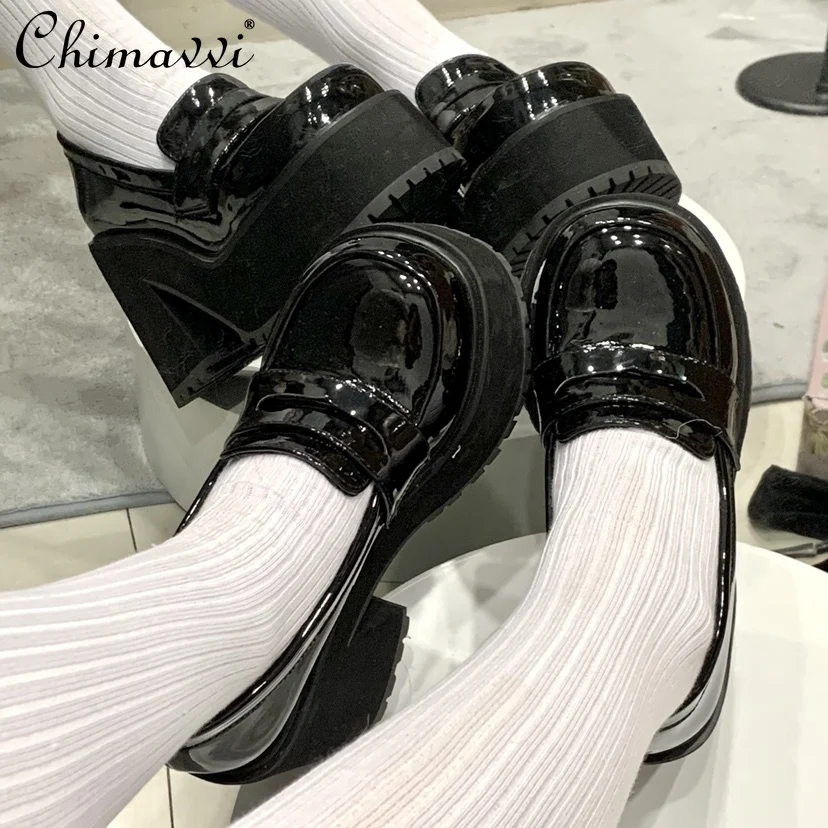 

Original Japanese College Style 9cm High Heel JK Uniform Shoes New 2024 Autumn Girl Student All-Match Lolita Leather Shoes Women