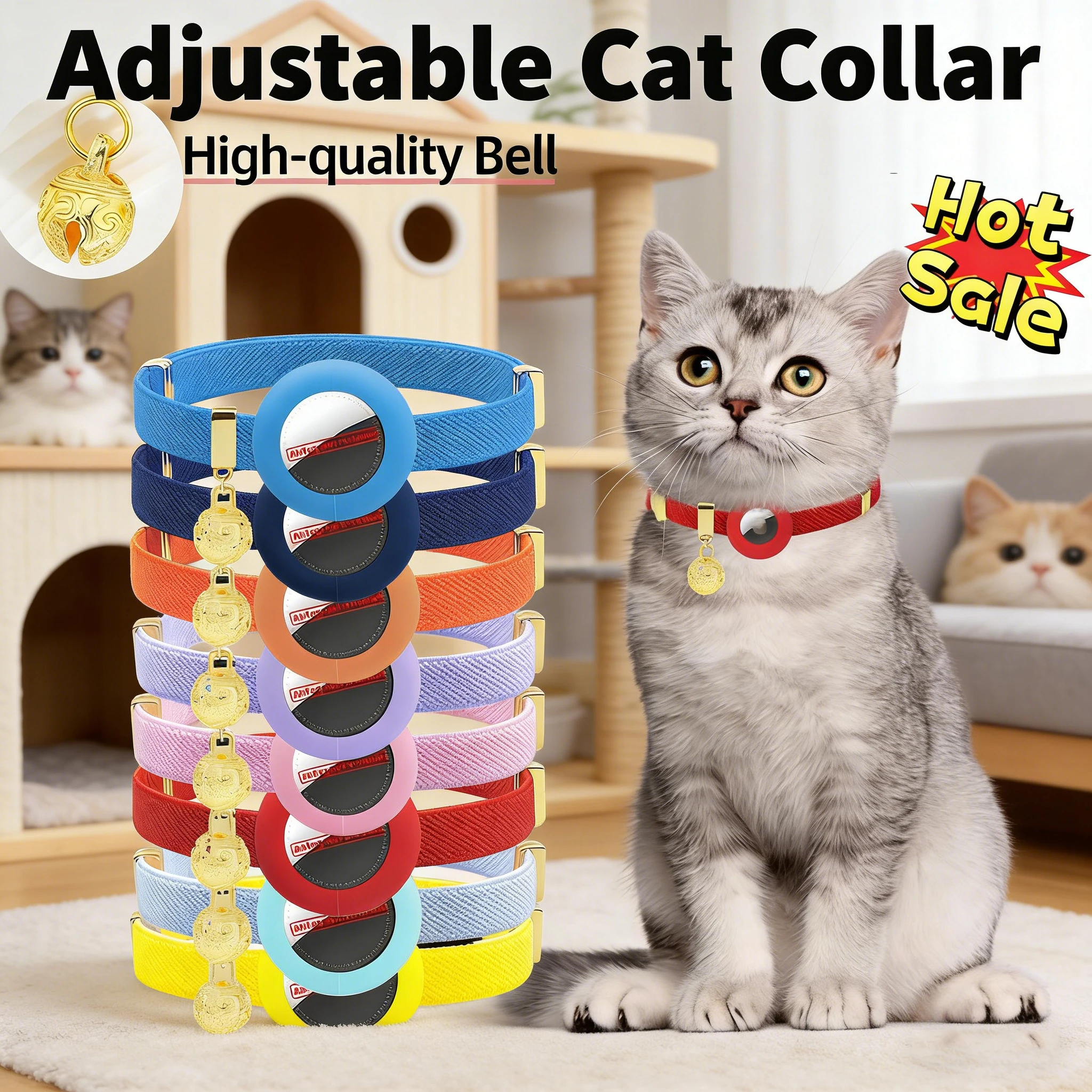 

New Stretchy AirTag Cat Collar with Bell AirTag Holder Cute Necklack Elastic GPS Tracker Breakaway Kitten Collar for Dog Puppies