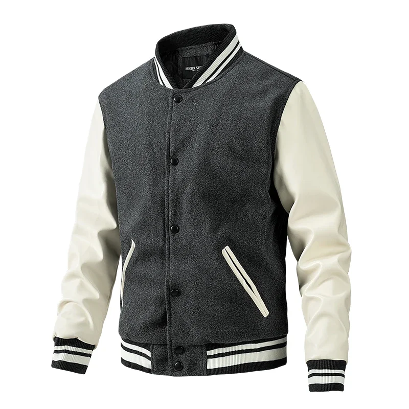 Classic Design Varsity Jacket Autumn Men\'s Casual Color Block Button Up Jacket For Spring Fall School Baseball