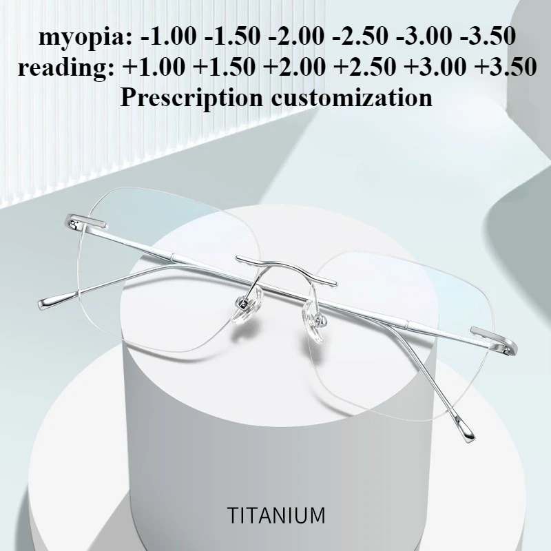 

54mm Ultra-light Retro Large Frame Pure Titanium Rimless Prescription Glasses Frame Men Frame Anti-blue Light Reading Glasses