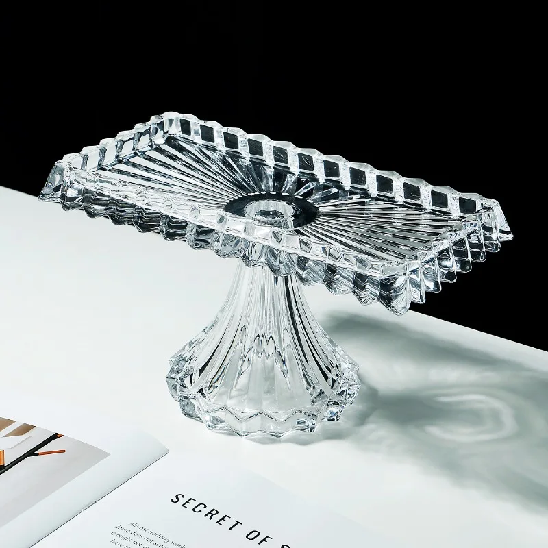 

Delicate transparent crystal glass tall fruit plate setting table cutting plate candy plate afternoon tea cake snack long tray