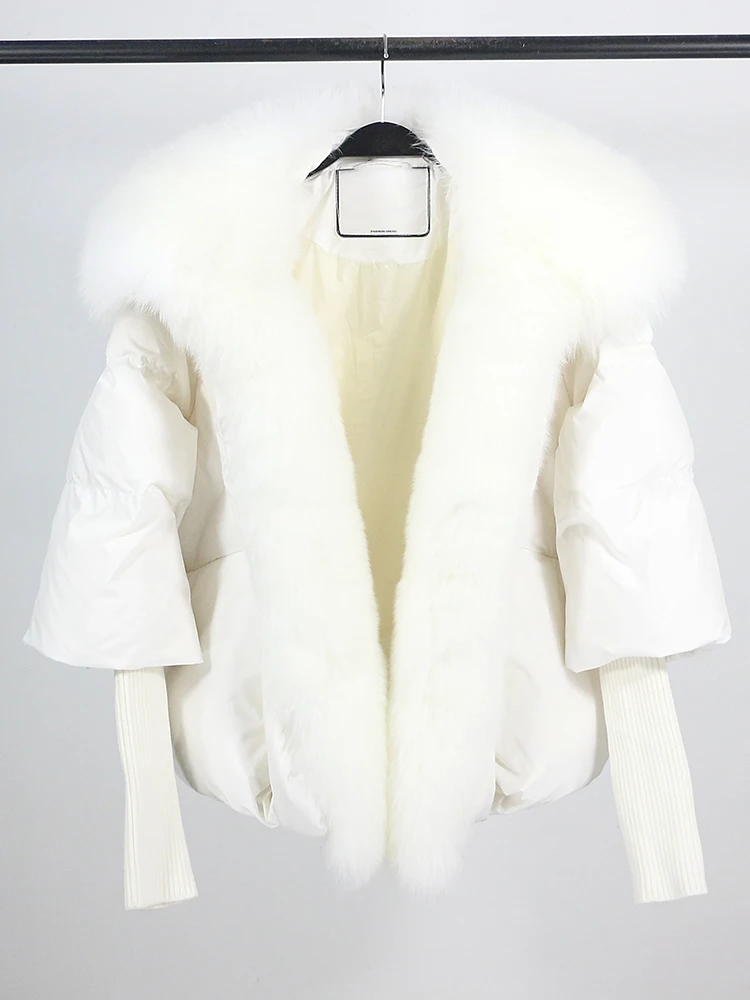 OFTBUY New White Duck Down Jacket Winter Women Warm Loose Coat Natural Real Fox Fur Collar Thick Luxury Outerwear New Fashion