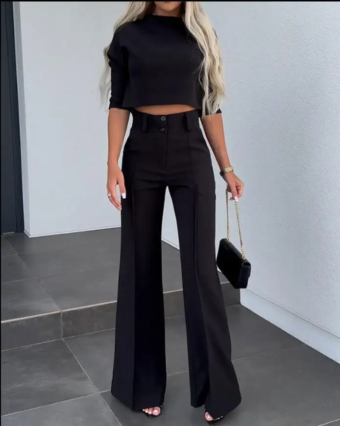 Elegant Office Lady Suits Fashion Spring Autumn O-neck Letter Print Tops & Long Pants 2Pc Matching Suits Casual Streetwear Sets