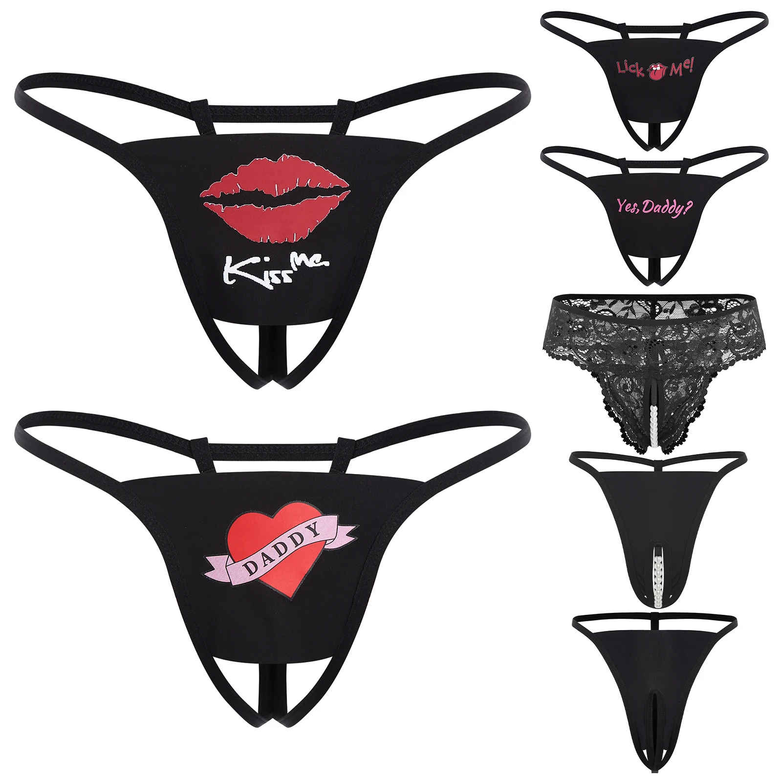 

Womens Sexy Hollow Out Crotchless Panties Low Rise Cut Out T-back Underwear Naughty Lingerie Thongs Nightwear