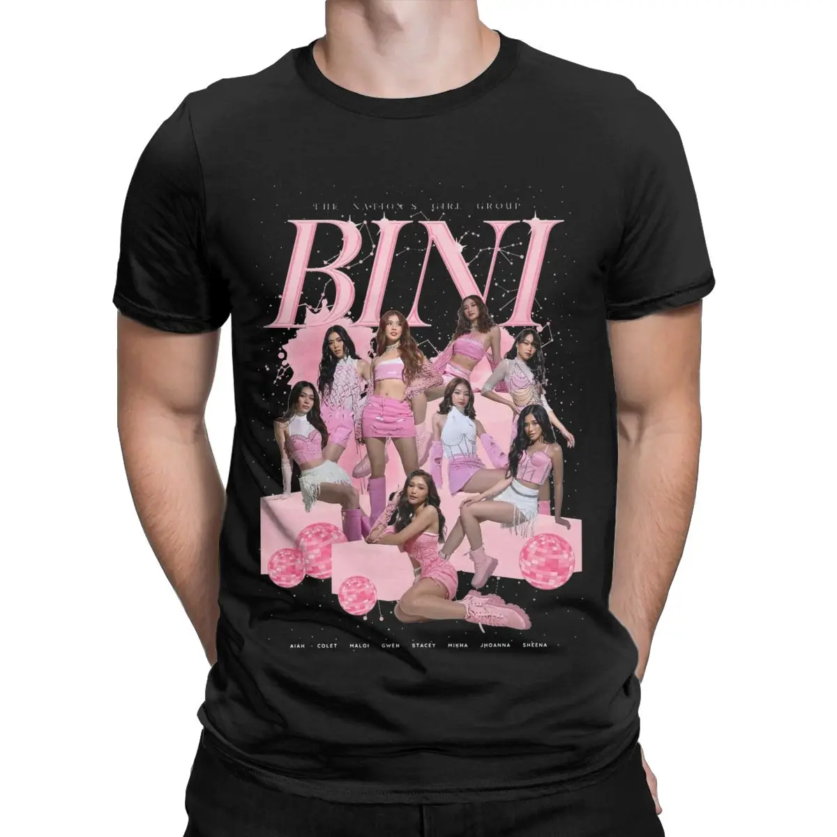 Novelty BINI Pink T-Shirt for Men Round Collar Pure Cotton T Shirts Short Sleeve Tee Shirt New Arrival Tops