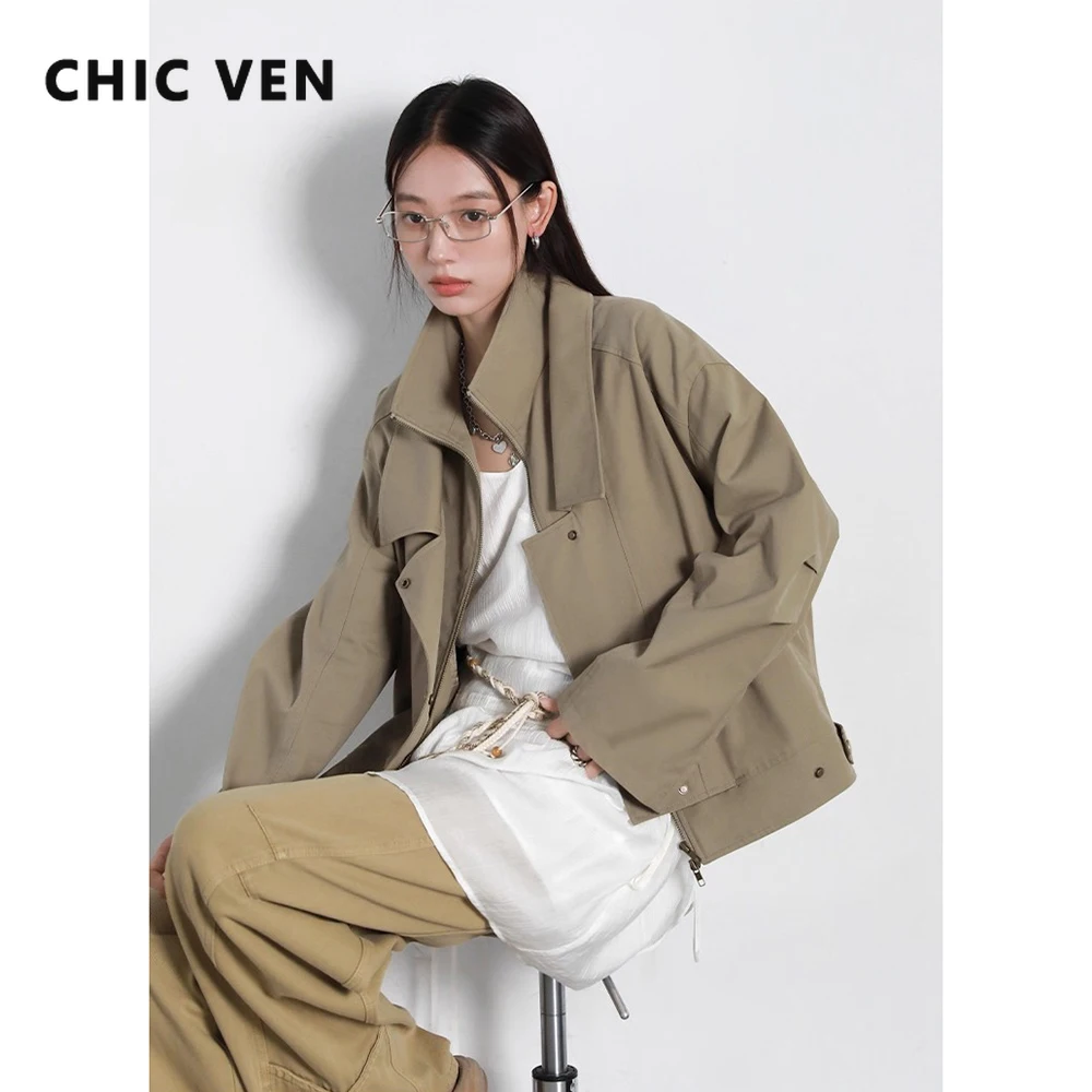

CHIC VEN Fashion Women Jackets Loose Casual Short WindbreakerOvercoat Female Motorcycle Coat Top Spring Autumn 2025 Clothing