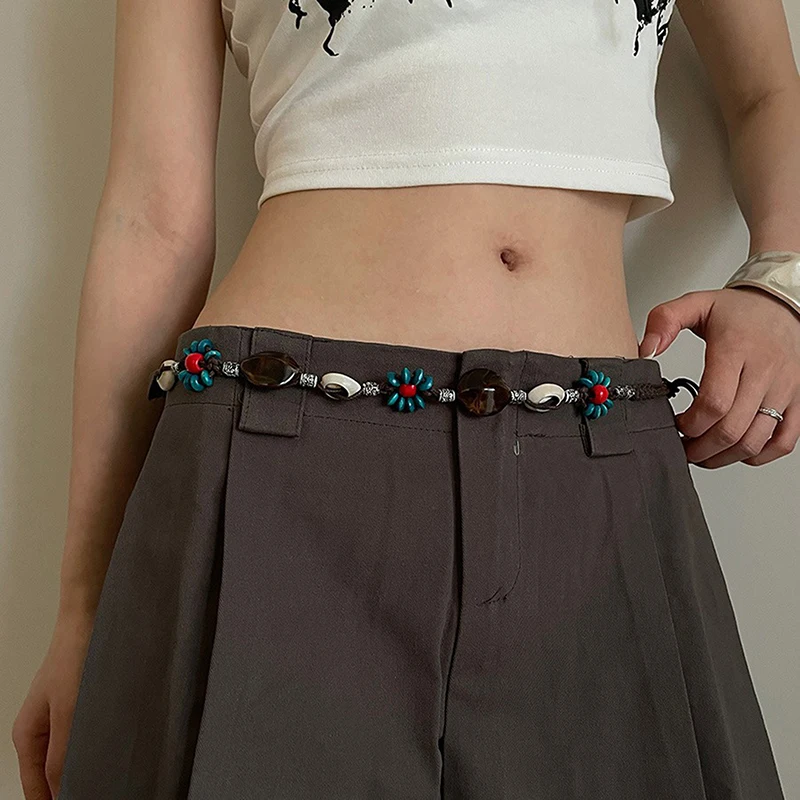 Bohemian Style Woven Waist Rope Ethnic Style Beaded Women Belt Casual Vacation Style Waist Rope Clothing Accessories Gifts