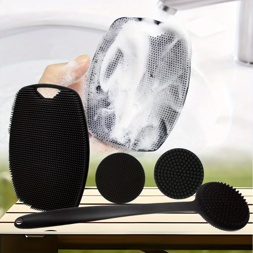 2 قطعة دش الظهر الغسيل التقشير حمام فرشاة لطيف تقشير الجسم دش سيليكون فرشاة اغتسال مقبض طويل فرش حمام #4