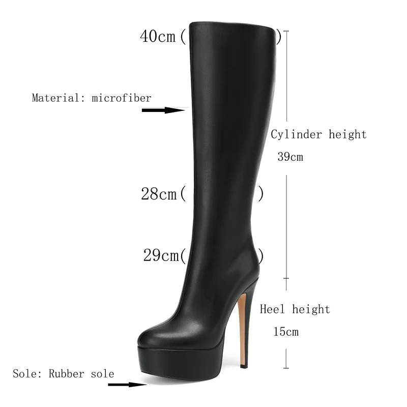 2024 Women Knee High Boots Platform Thin High Heel Ladies Calf Boots PU Leather High Qualify Pointed Toe Zipper Fashion Boots