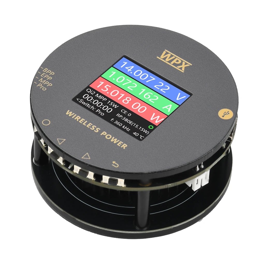 

WPX-0001A Многофункциональный 1,54-дюймовый магнитный тестер беспроводной зарядки Qi2 MPP25W Измеритель мощности для быстрой зарядки напряжения и тока