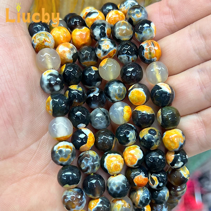 Naturstein Orange-Gelber Feuerachat Drachenmuster Perlen für Schmuckherstellung DIY-Zubehör Handkette 6/8/10mm 15' Großhandel – Detail 3