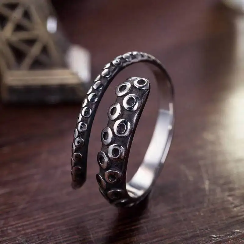 Men's Titanium Steel Octopus Gothic Tentacle Ring, Adjustable Size