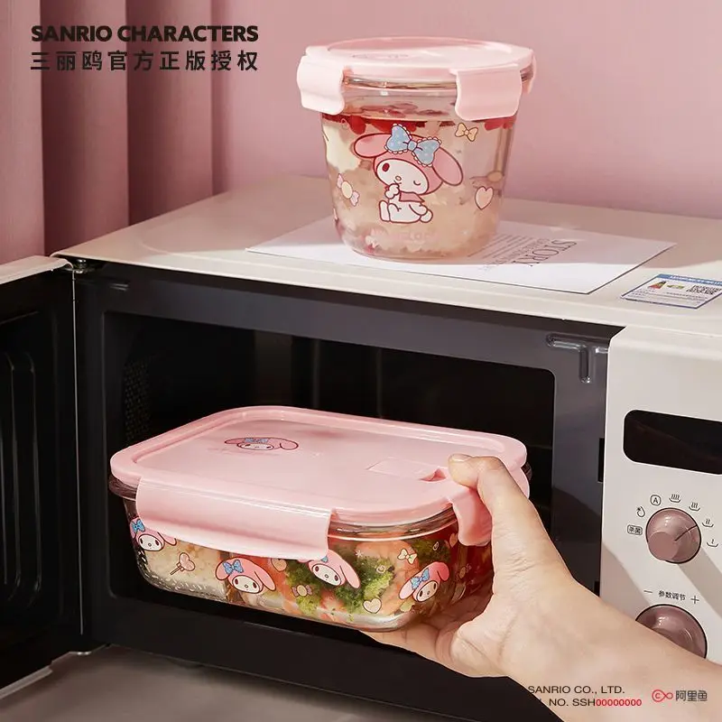 Sanrio Cinnamoroll My Melody Anime Kawaii Ins Glass Lunch Boxes Cute Microwave Safe Food Bowls Separated Bento Case Gifts