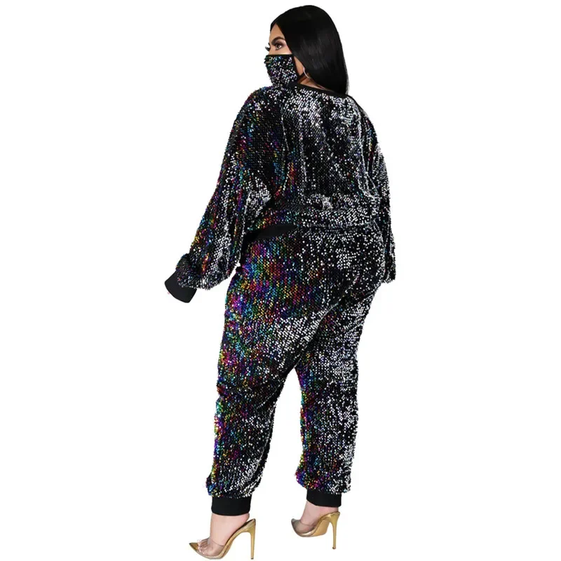 Winter Plus Size S-5XL Clothing For Women Two Piece Set Sequins Birthday Outfit Joggers Tracksuit Wholesale Dropshipping 2021