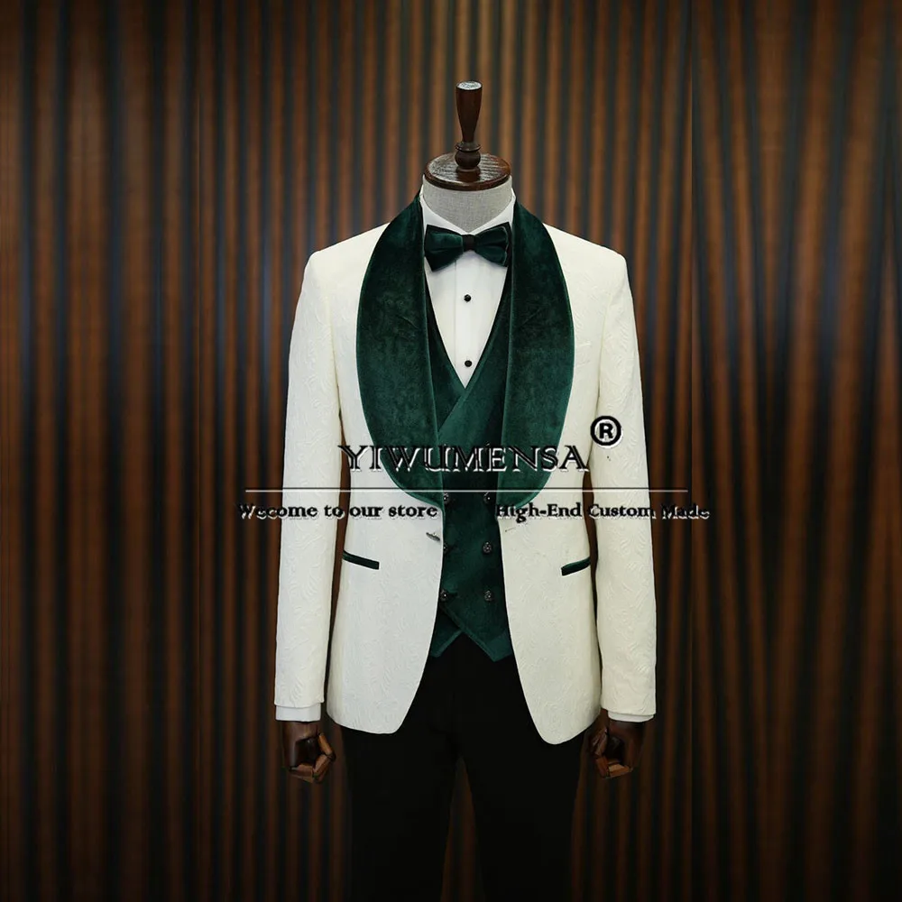 Boyfriend Marriage Wedding Tuxedo Velvet Lapel Jacquard Prom Blazer Custom Made Man Groom Wear Business Party Suits Men Clothing