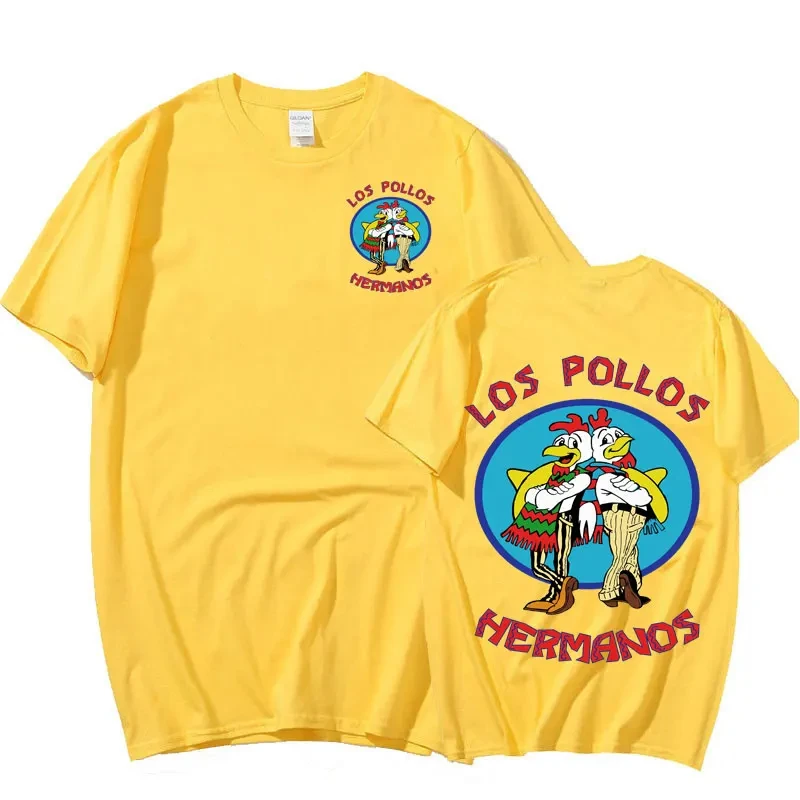 TV Series Breaking Bad Los Pollos Hermanos Double Sided Print T shirts Funny Chicken Brothers Men\'s Cotton T-shirt Streetwear