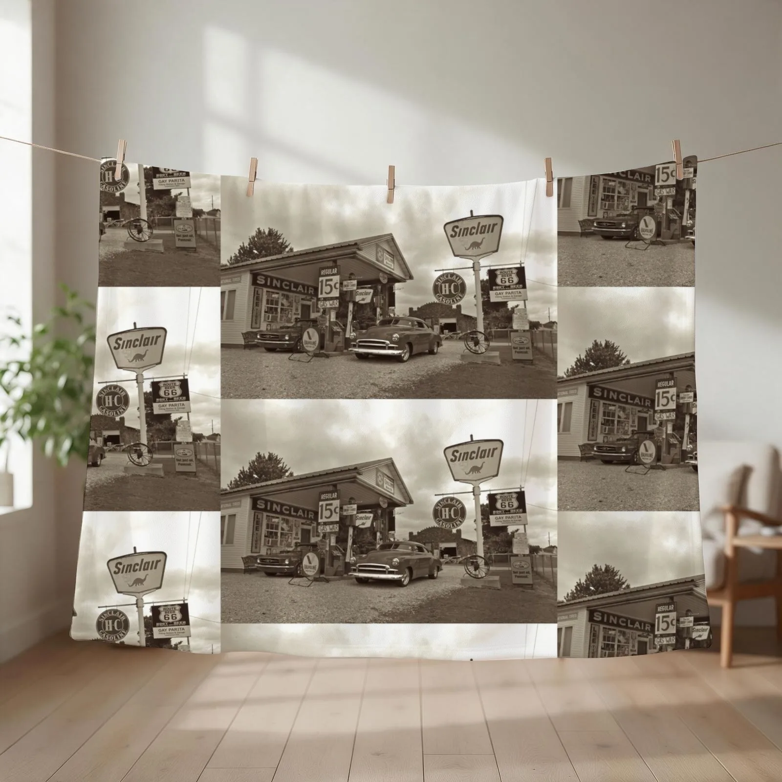 Old Gas Station Throw Blanket couch cozy soft plush fuzzy picnic outdoor blanket