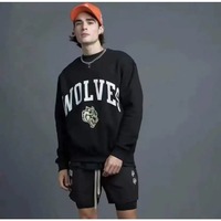 Wolf Head Printed Hoodie Fitness Fashion Cotton Wool Casual Hooded Pullover Loose Oversized Blazer for Men and Women