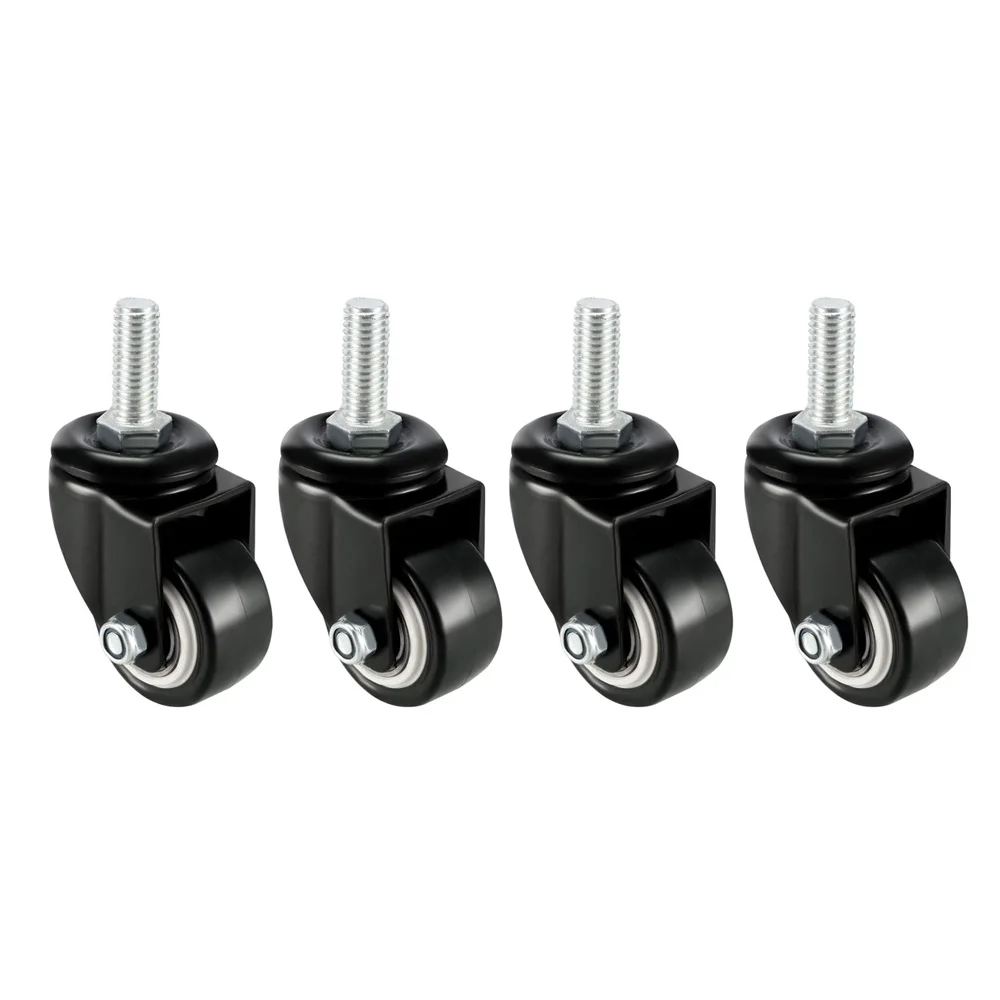 4 Pack of 1.5 Inch Swivel Caster Wheels PU 360 Degree Threaded Stem Caster Wheel M12 x 25mm, 330lb Total Load Capacity.