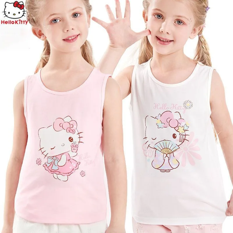 

Sanrio Hello Kitty Children Clothing Vest Girls Summer Ice Silk Camisole Student Cute Bottoming Shirt Middle Children Inner Wear