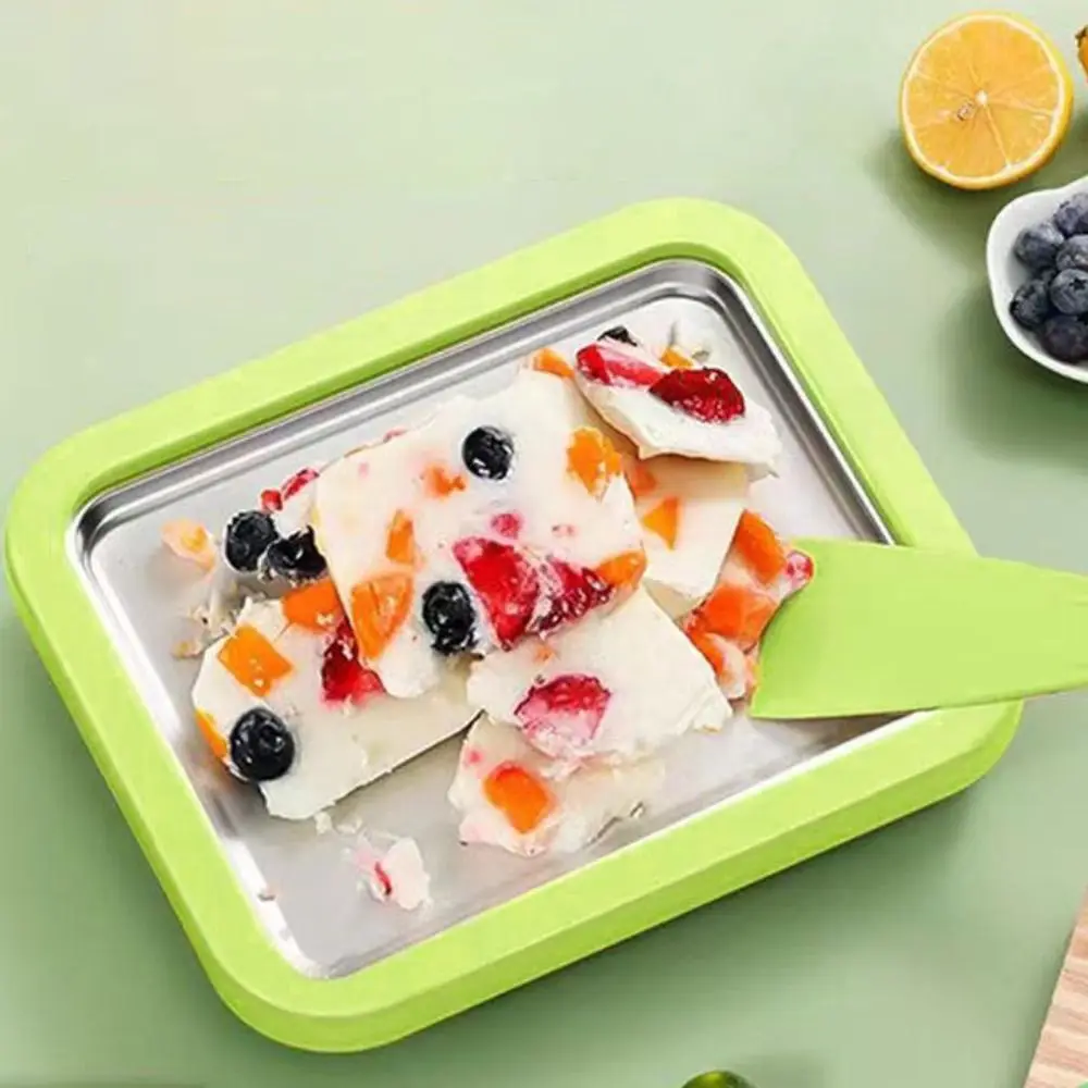 

Homemade 304 Stainless Steel Ice Cream Roll Maker Rectangular with Shovel Sorbet Maker Deepened Cold Yogurt Plate Refrigerator