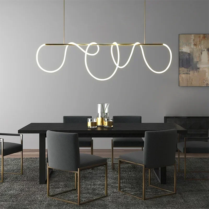 RU ما بعد الحداثة الحد الأدنى ضوء غرفة الطعام الفاخرة ضوء الاسكندنافية مكتب الجبهة صالة العرض خطوط موجة طويلة الشكل قلادة القطب