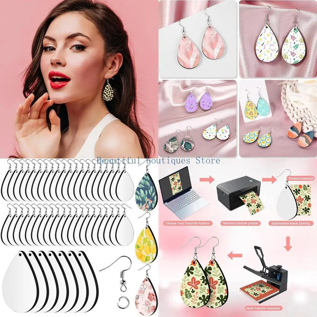 

U4LF 50 ПК. Серьговые заготовки MDF Серьги печати для Рождества Валентина