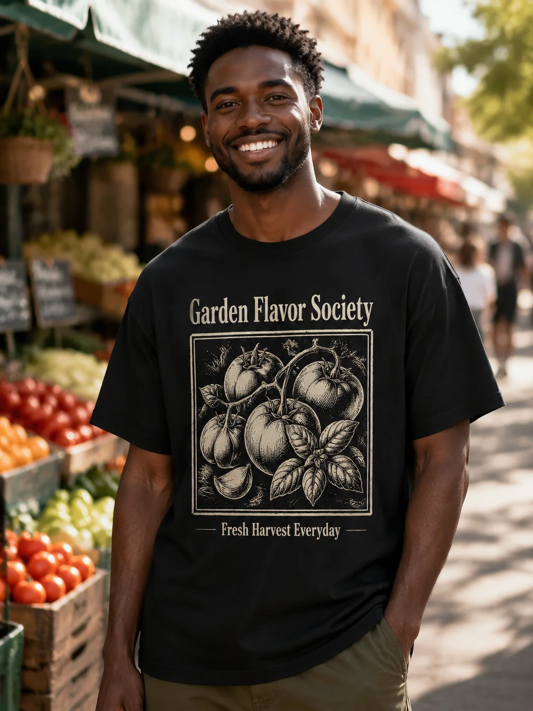 

Men Graphic T Shirt Short Sleeve Loose Fit 50% Cotton 50% Polyester Stretch Fabric Vintage Botanical Tomato Print Casual Summer