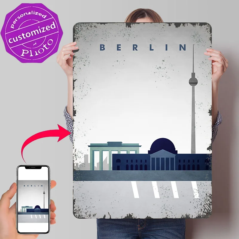 Berlin Travel 3D Texture Metal Poster Customized Wall Art Tin Sign Gift for Mancave Room Decorating Interior Office Decoration