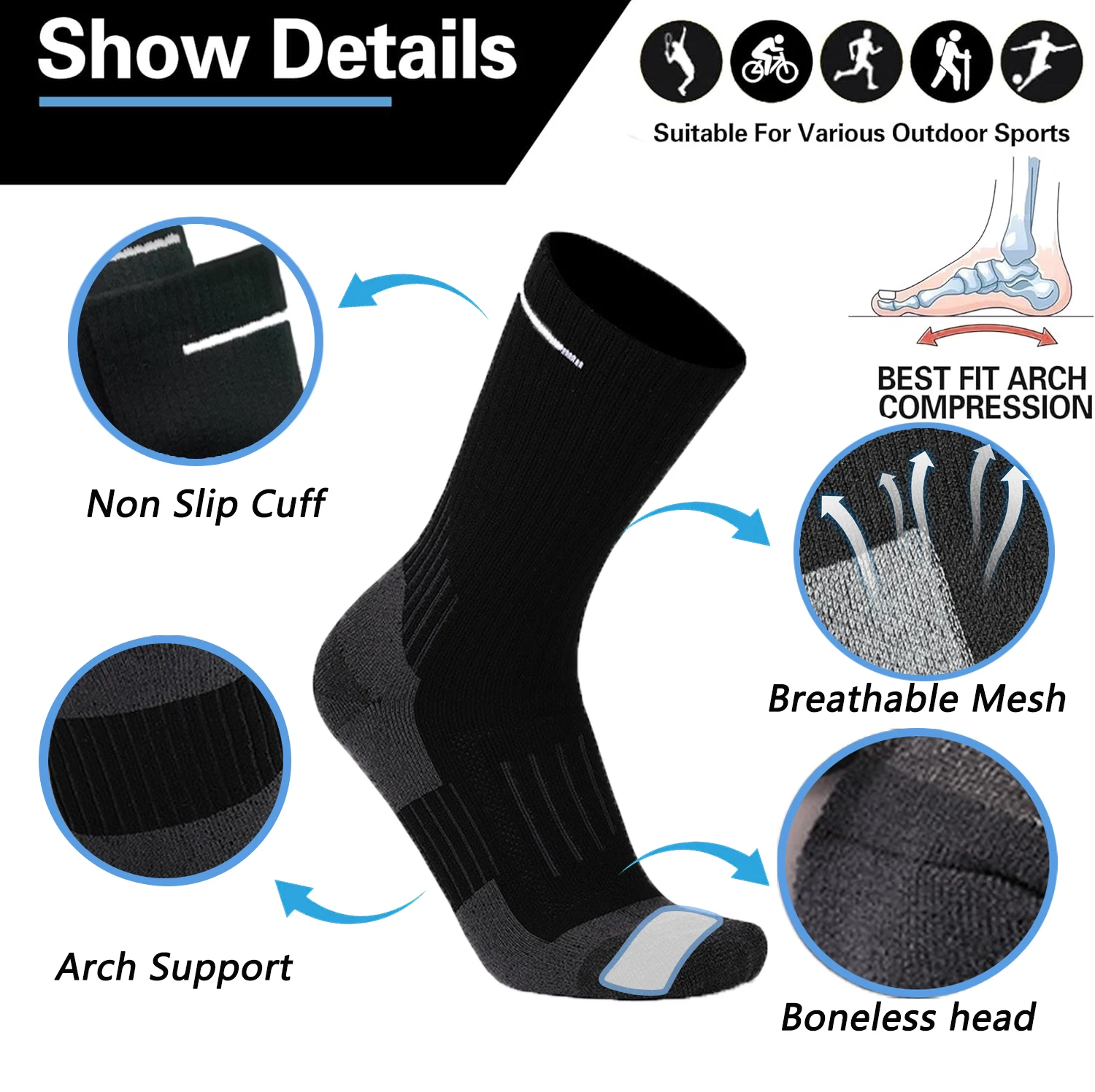 جوارب CZHIYAO 2 Pais Merino من الصوف للمشي لمسافات طويلة للرجال والنساء، حذاء مبطن دافئ ماص للرطوبة وجيد التهوية لجميع المواسم والرياضة