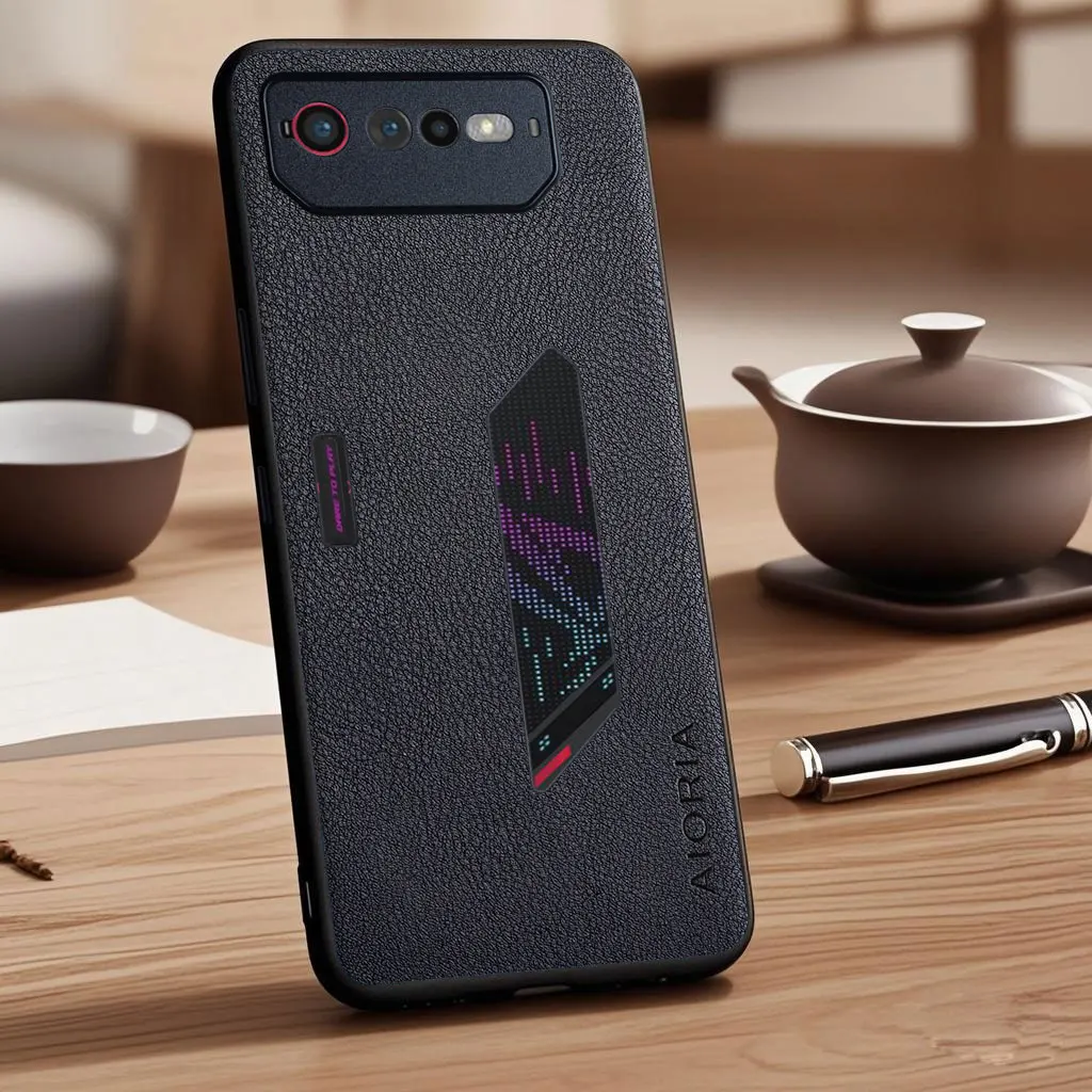 Capa para Asus ROG Phone 7 6 em couro sintético com textura de lichia, capa para Asus ROG Phone 6.