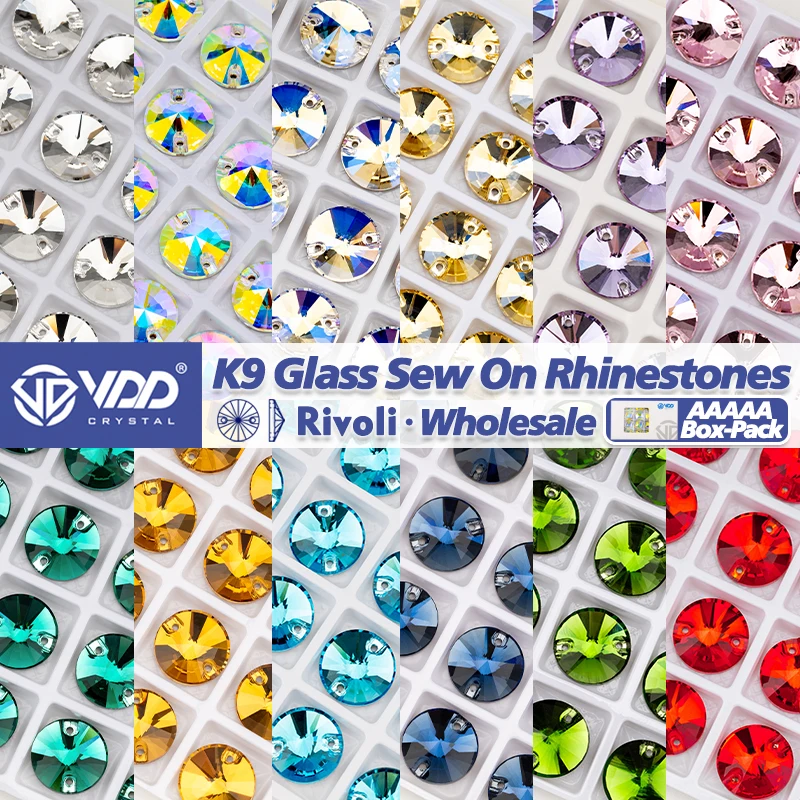 VDD Wholesale Rivoli Top Quality K9 Glass Sew On Rhinestones Crystal Box-packed Flatback Sewing Stones For Garment Decorations