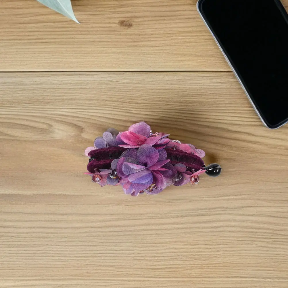 

2 Pcs Fabric Clip Banana for Curly Hair Clips Women Ponytail Holder Thin Manual with Flowers