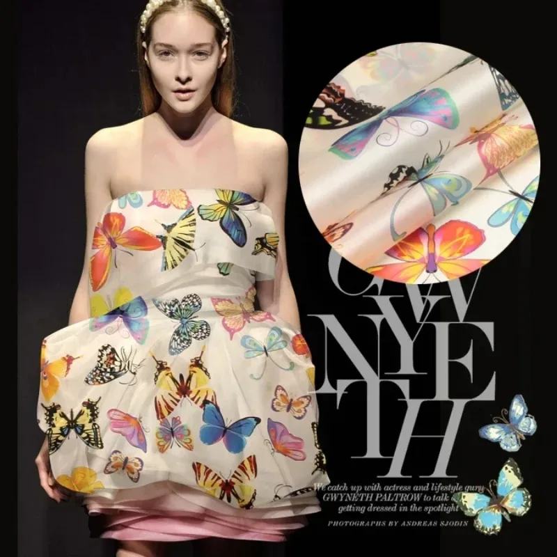 

135 см ширина 14 мм красочная шелковая ткань из органзы с принтом бабочки для платья, юбки, одежды, швейный материал «сделай сам», R1616