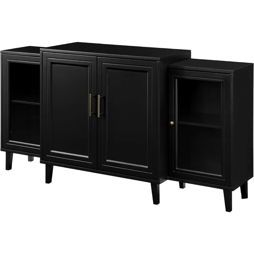 Mueble de salón Buffet de 4 puertas, aparador escalonado moderno, soporte de Buffet para almacenamiento, mesa de centro de sala de estar, 62 repisas, color negro