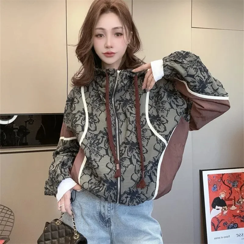 Casual Hooded Short Coat Women's Spring Autumn New Western Style Age-Reducing Joker Personality Baseball Uniform Jacket Top