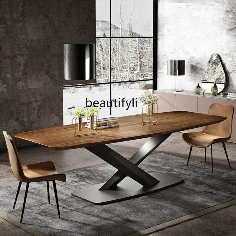 

lbNordic walnut color dining table and chair combination rectangular creative designer home light luxury