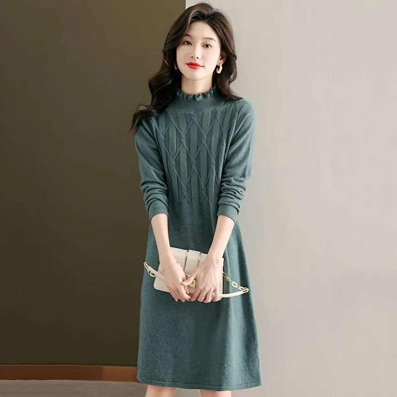 

Sweater Dress Women's 2025 New Autumn Winter Large Size Long Coat Female Bottoming Vestidos Loose Knitted Dresses Niche Lady Top