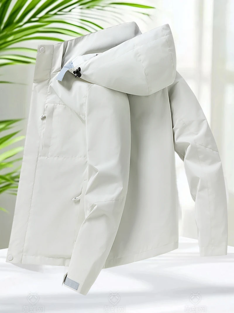 سترة مضادة للماء للرجال مع غطاء محرك السيارة مبطن بشبكة قابلة للتنفس لربيع الخريف للرجال والنساء بلون سادة معاطف للتخييم والمشي لمسافات طويلة خفيفة الوزن #5