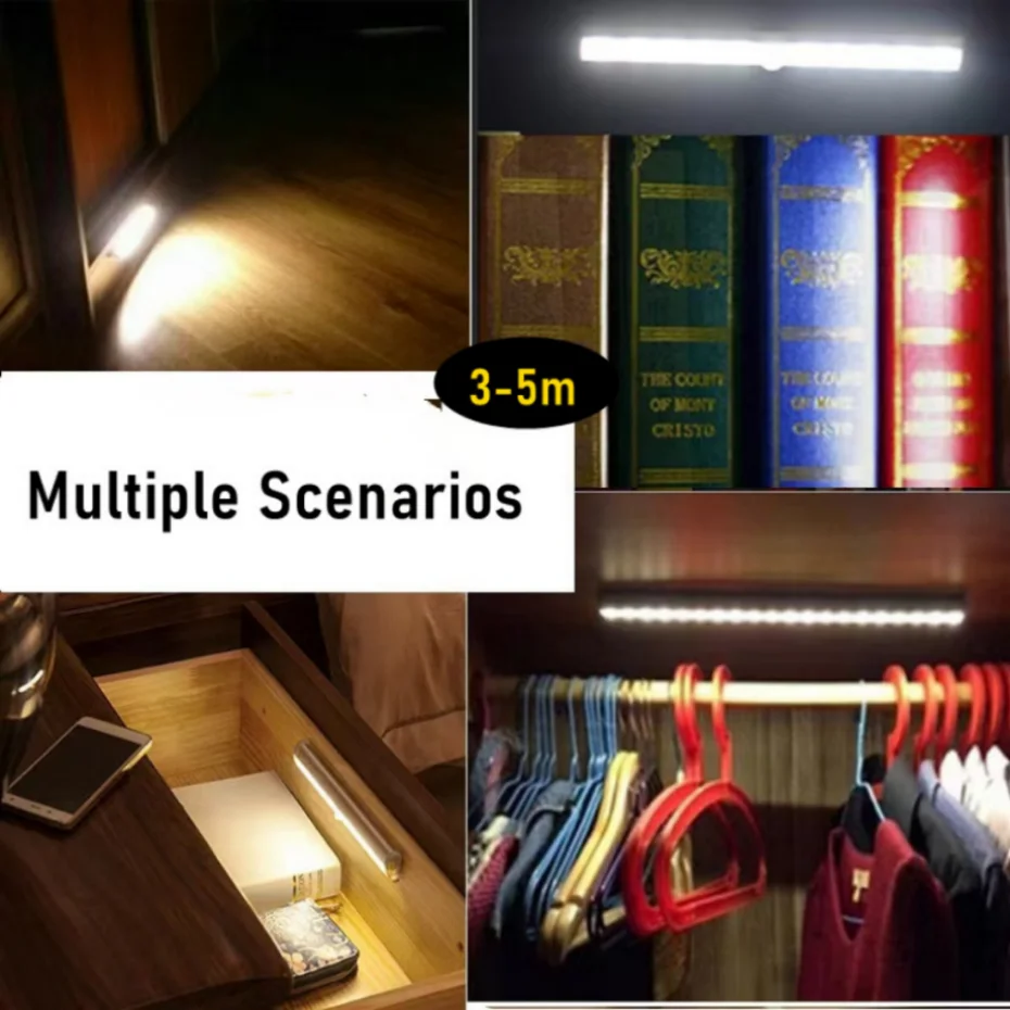 Imagem -06 - Pir Motion Sensor Led Cabinet Light Sensor Automático Wardrobe Lights Gaveta Night Lamp Lâmpada Interior Leds 10 Leds