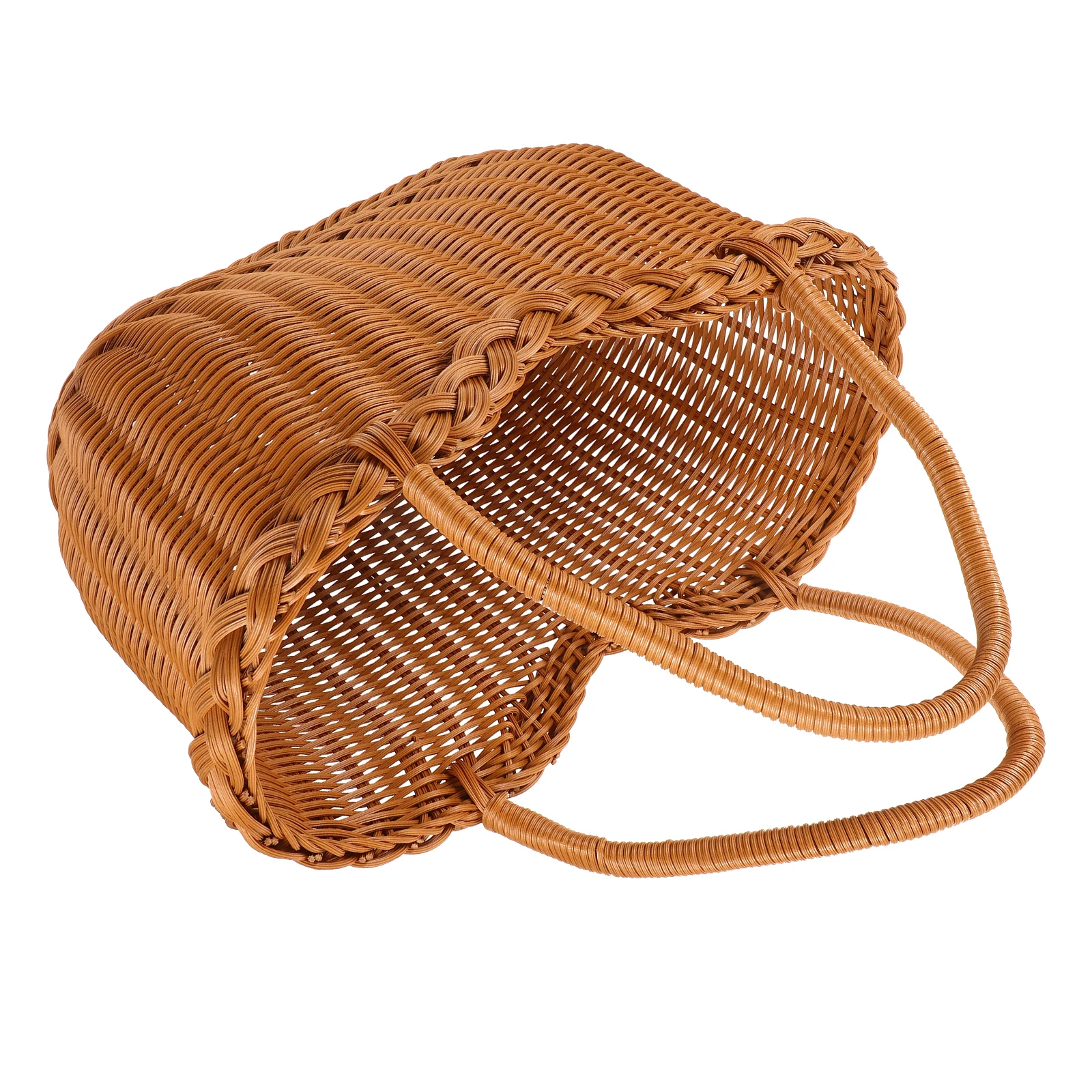 

Imitation Rattan Basket Woven Storage Picnic Vegetable Fruit Gift Home Decor Grain Harvest Portable Rural Style Natural