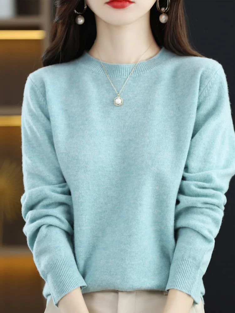 New Autumn Winter Cashmere Sweater Women\'s O-neck 100% Merino Wool Pullover Long Sleeve Classic Knitted Fashion Comfortable Tops