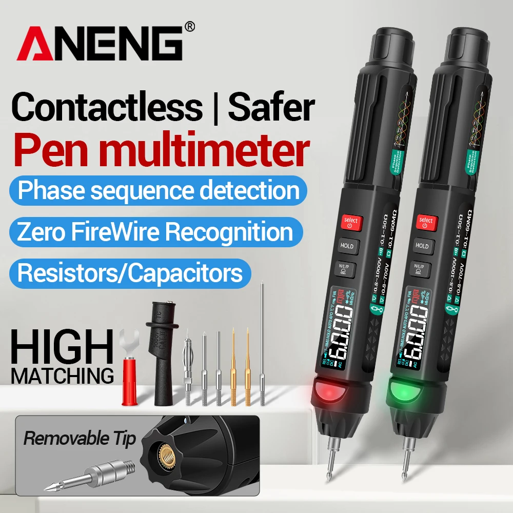

Multimeter Tester Pen Phase Sequence Test 6000 Count Volt Meter ANENG A3008 Circuit Detector Non-contact Pen Style Manual Repair