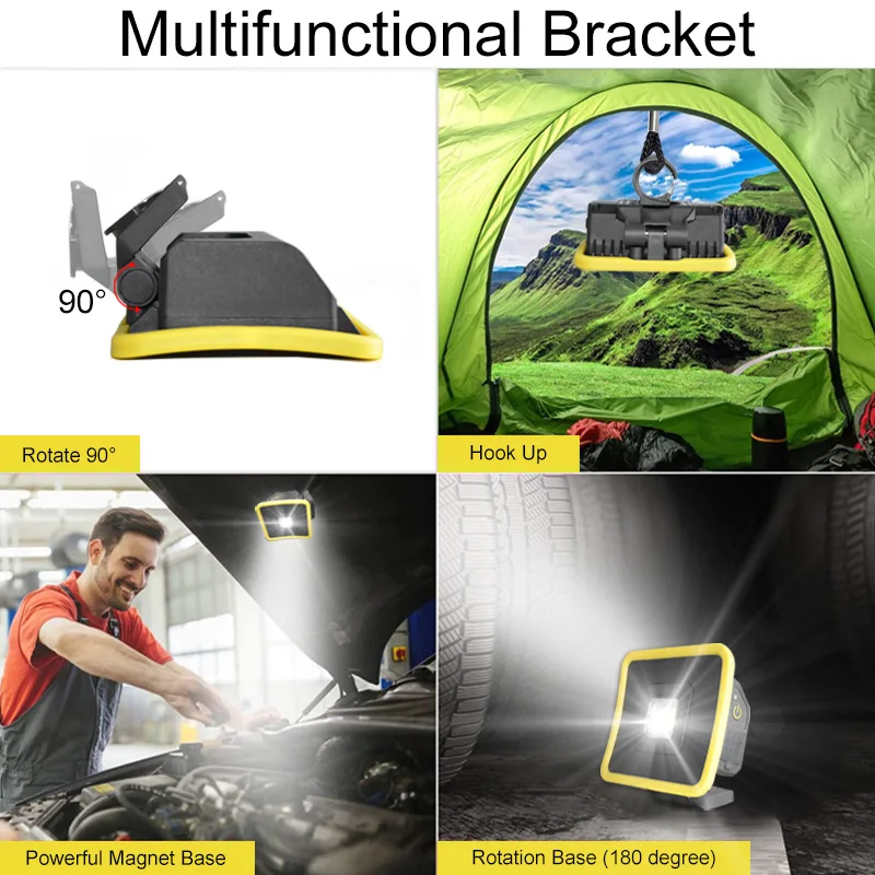 Portable LED Work Light USB Rechargeable Stand Magnet Lantern Hook Camping Flood Lamp Built-in Battery Power Bank Torch Job Site