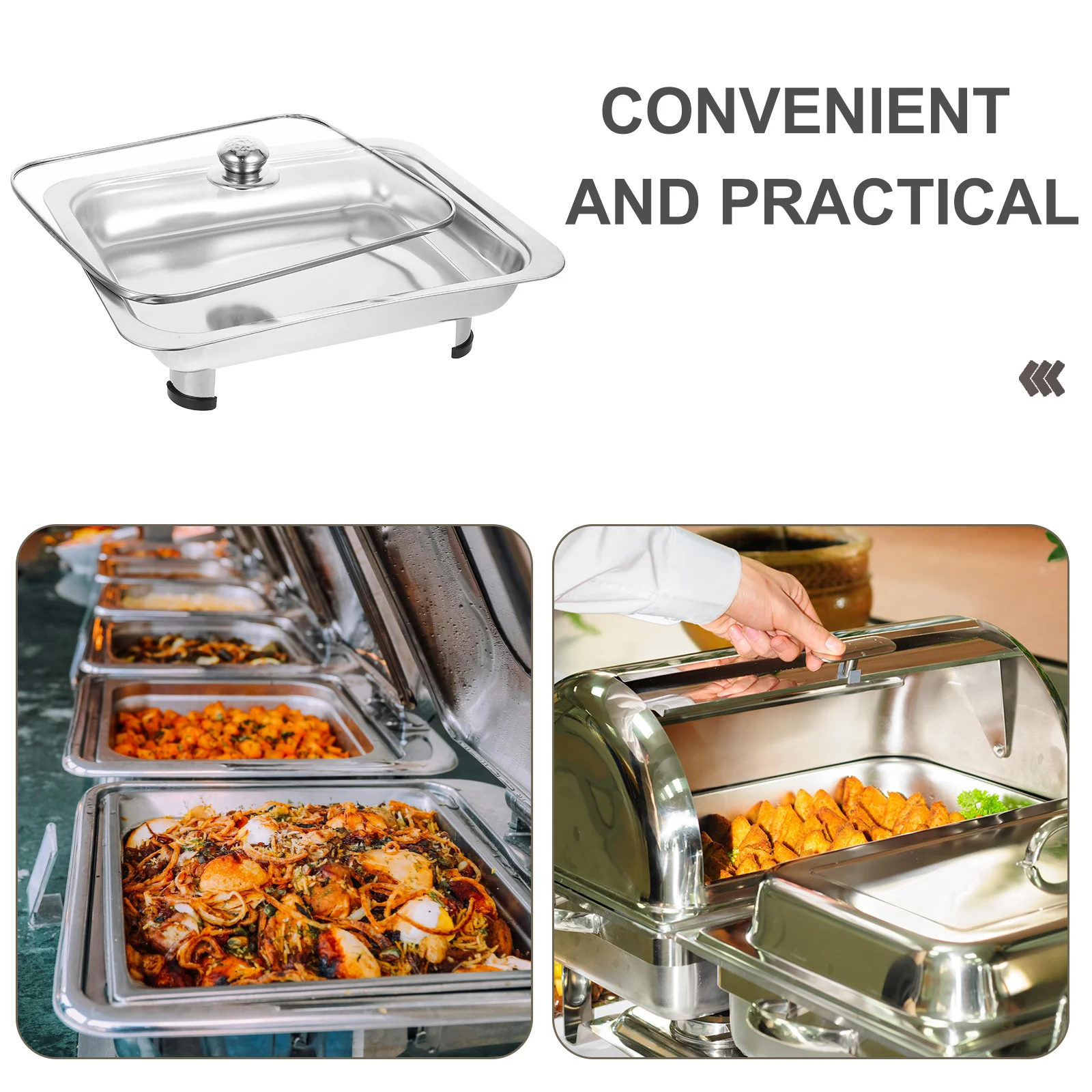 Stainless Steel Buffet Chafing Dish Set Transparent Four Leg Tray Food Display Serving Pan for Party Daily Use