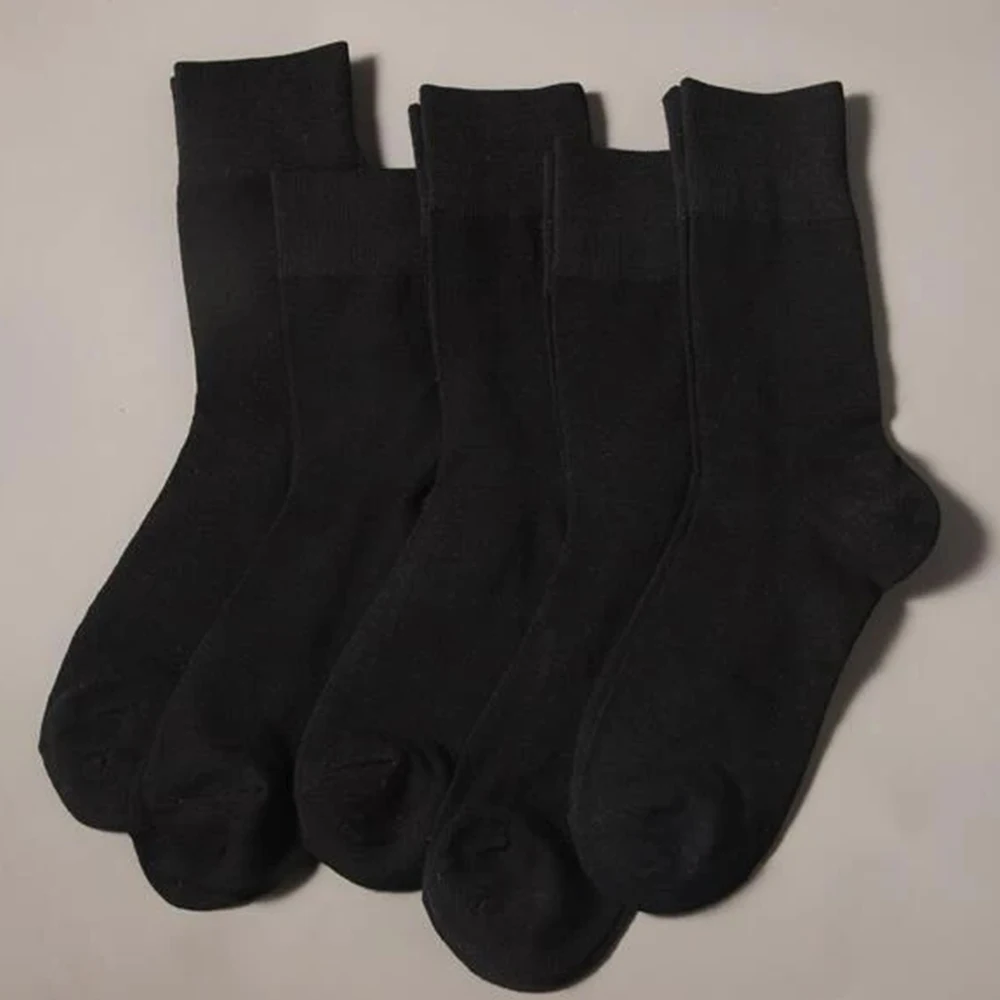 5 Pairs Men Casual Warm Socks Set Trendy Versatile Solid Color Soft Comfortable Sweat Absorbing Deodorizing Business Socks