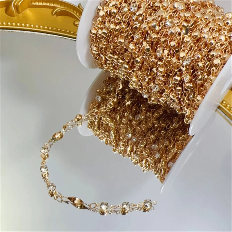 1 Meter New Retro Brass Crystal Beads Twist Bar Link Chains DIY Jewelry Making Necklace Tassel Chain Craft Garment Accessories