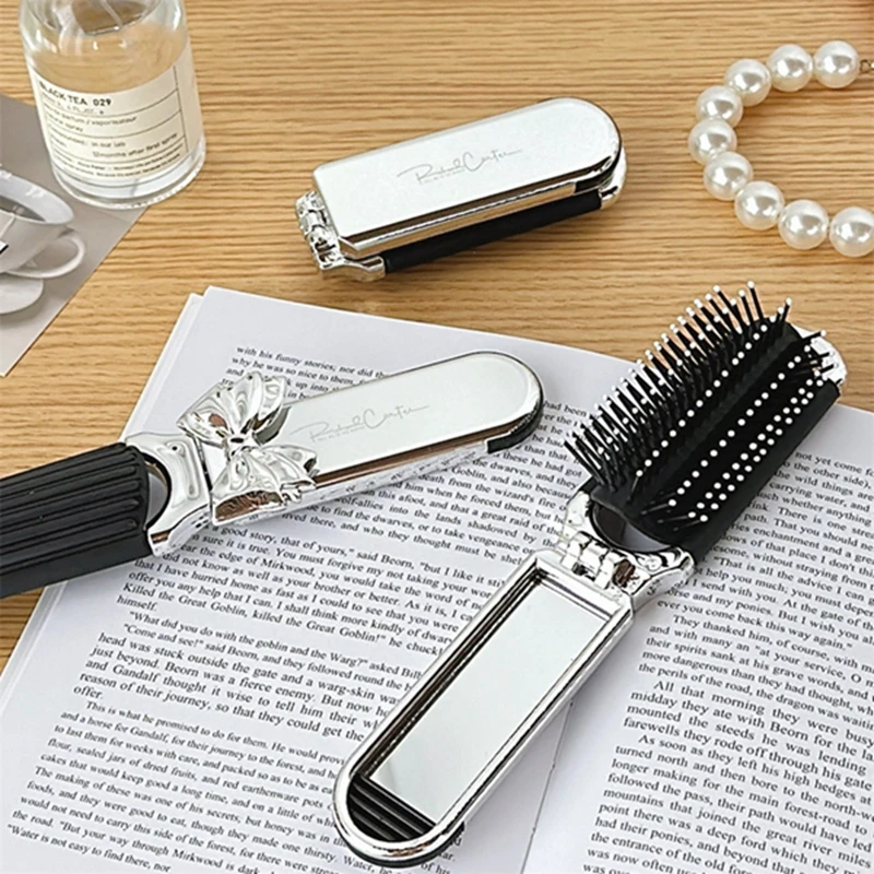 Fashion Foldable Head Massager Silver Air Bag Hair Comb Air Cushion Comb with Makeup Mirror Portable Hair Styling Comb Tools