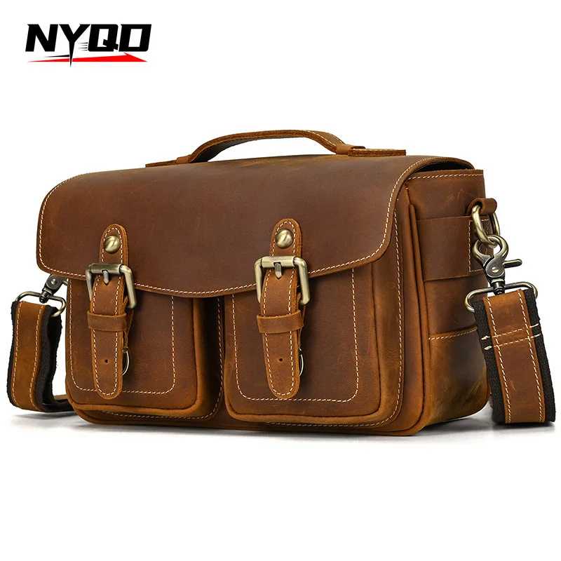 Vintage Genuine Leather SLR Camera Bag Men Handheld Handbags Outdoor Lens Protection Shoulder Crossbody Bag Сумка Через Плечо